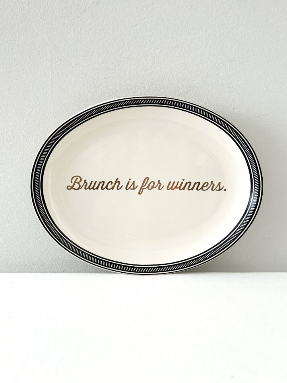 Fishs Eddy West Elm Gilded Side Plate Brunch is for Winners Stoneware Dish Gold
